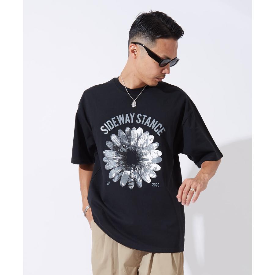 半袖Tシャツ メンズ レディース モノクロフラワー プリント 綿100 ビッグシルエット SIDEWAY STANCE オーバーサイズ ストリート 古着MIX | improves