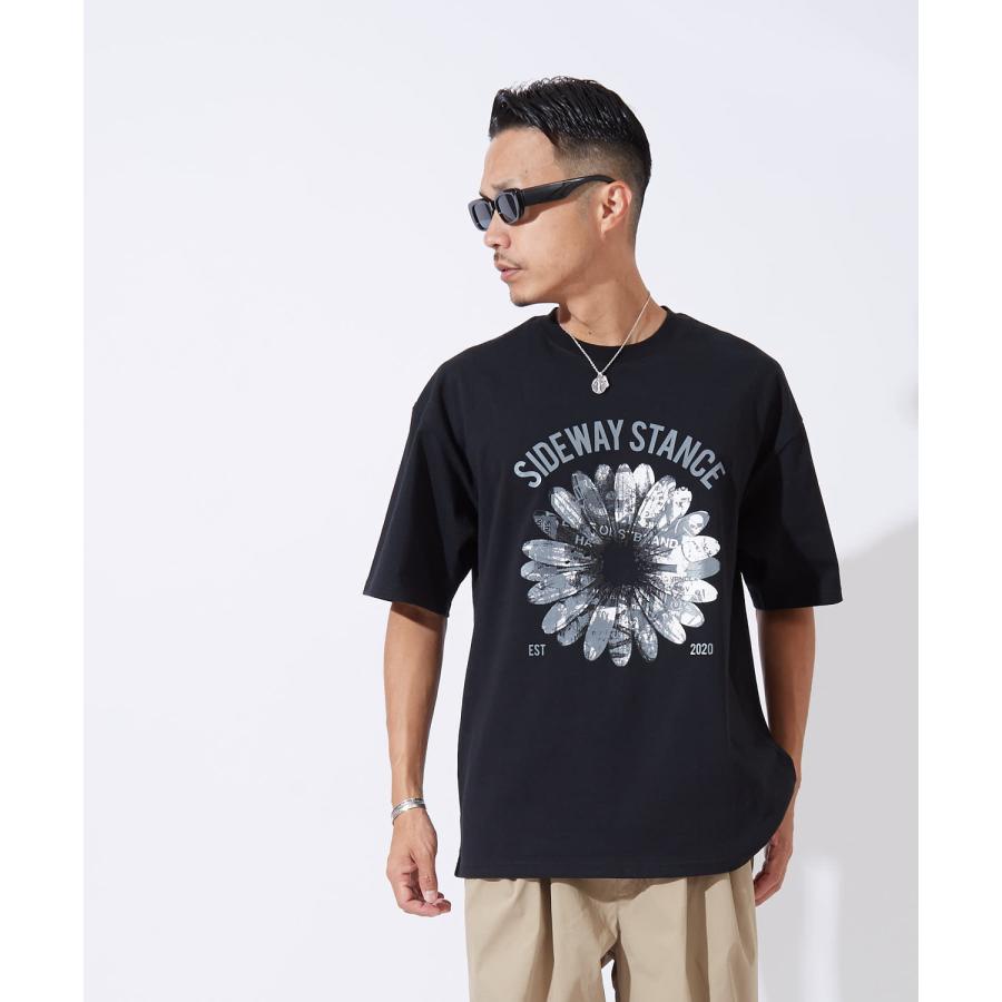 半袖Tシャツ メンズ レディース モノクロフラワー プリント 綿100 ビッグシルエット SIDEWAY STANCE オーバーサイズ ストリート 古着MIX | improves | 03