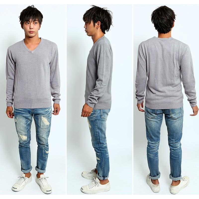 ニット メンズ セーター カシミアタッチ Vネック 長袖 ロンT ロングTシャツ カットソー | improves | 03
