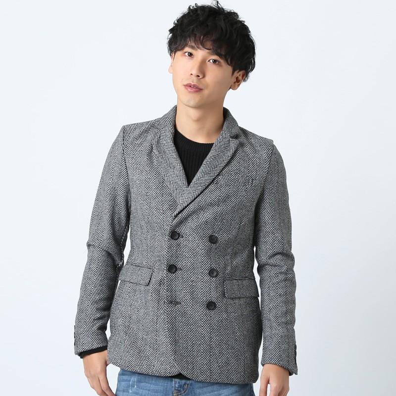 テーラードジャケット メンズ テーラード ジャケット メルトンウール ダブルボタン シングルボタン 黒 ビジネス | improves | 16