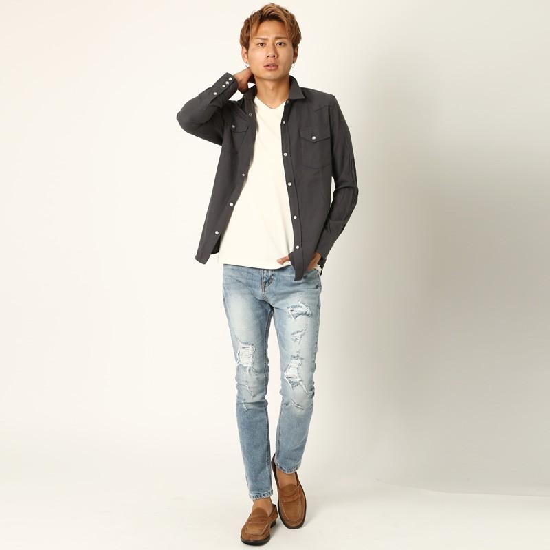 シャツ メンズ ネルシャツ 無地 長袖 ウエスタンシャツ 白シャツ カジュアルシャツ トップス ミリタリー | improves | 15