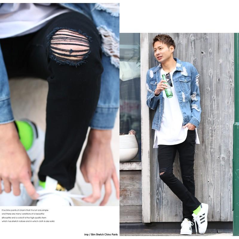 チノパン メンズ ボトムス スキニー スリム ストレッチ ダメージ ミリタリー ホワイト ブラック 白 黒 | improves | 11