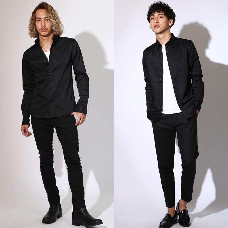 シャツ メンズ 長袖 無地 綿 サテン 白シャツ ビジネス ワイシャツ ドレスシャツ スリム トップス | improves | 14