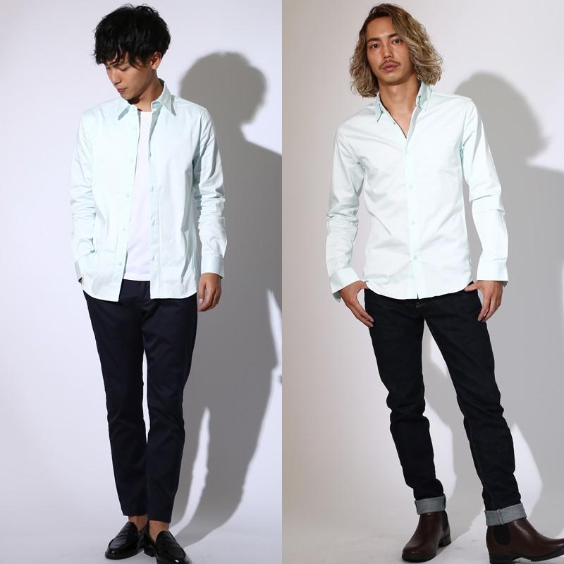 シャツ メンズ 長袖 無地 綿 サテン 白シャツ ビジネス ワイシャツ ドレスシャツ スリム トップス | improves | 08