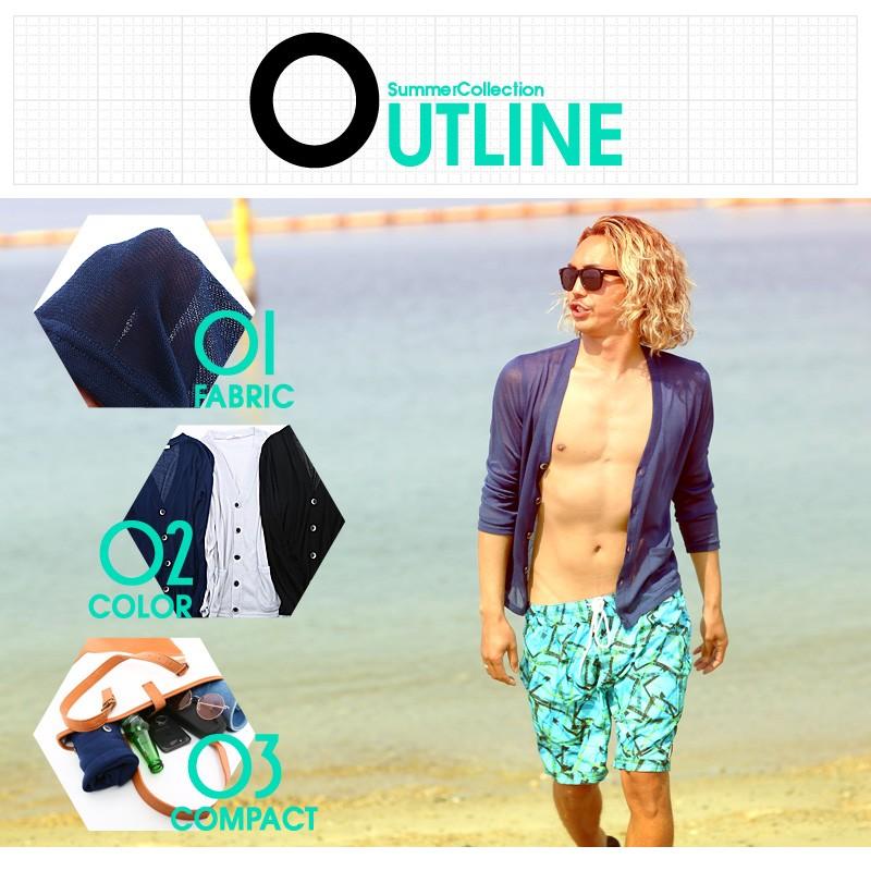 サマーカーディガン メンズ サマーニット 薄手 透け シースルー 長袖 無地 トップス | improves | 01