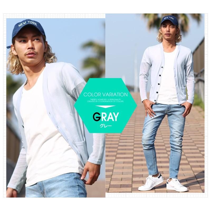 サマーカーディガン メンズ サマーニット 薄手 透け シースルー 長袖 無地 トップス | improves | 05