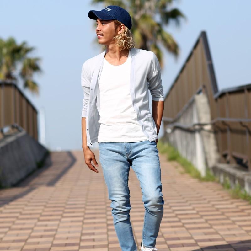 サマーカーディガン メンズ サマーニット 薄手 透け シースルー 長袖 無地 トップス | improves | 06