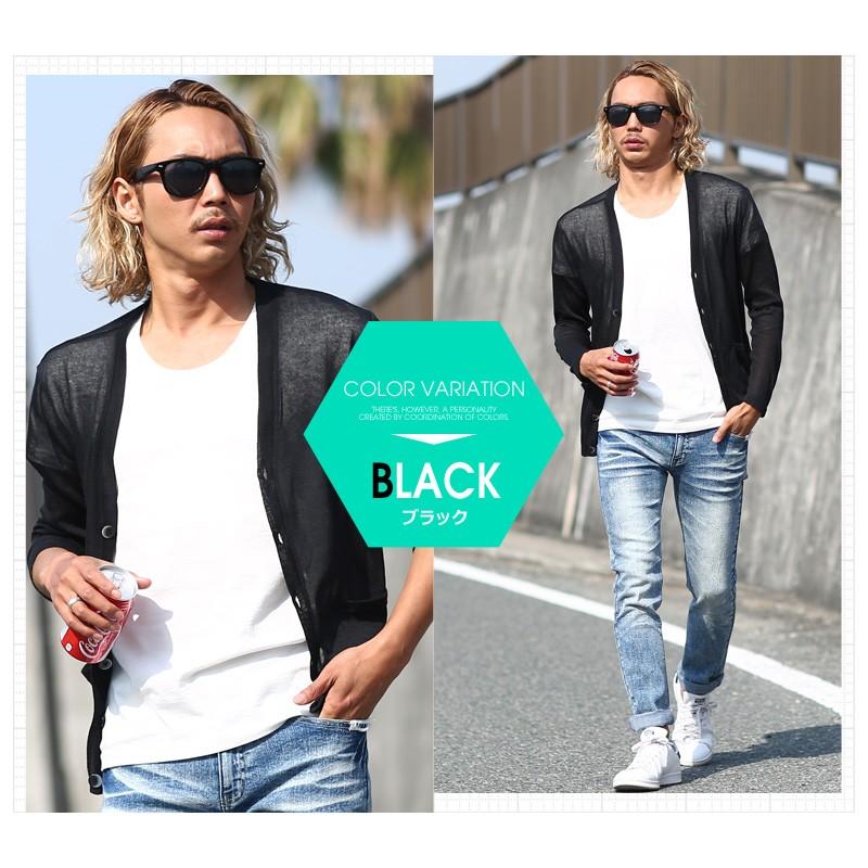 サマーカーディガン メンズ サマーニット 薄手 透け シースルー 長袖 無地 トップス | improves | 09