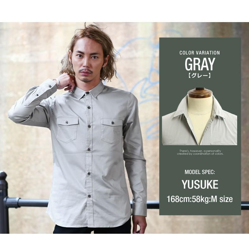 ミリタリーシャツ メンズ シャツ 白シャツ 長袖 無地 迷彩 カモフラ ストレッチ トップス | improves | 12