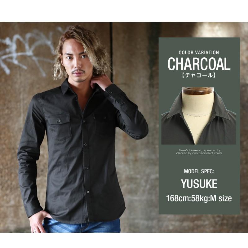 ミリタリーシャツ メンズ シャツ 白シャツ 長袖 無地 迷彩 カモフラ ストレッチ トップス | improves | 14