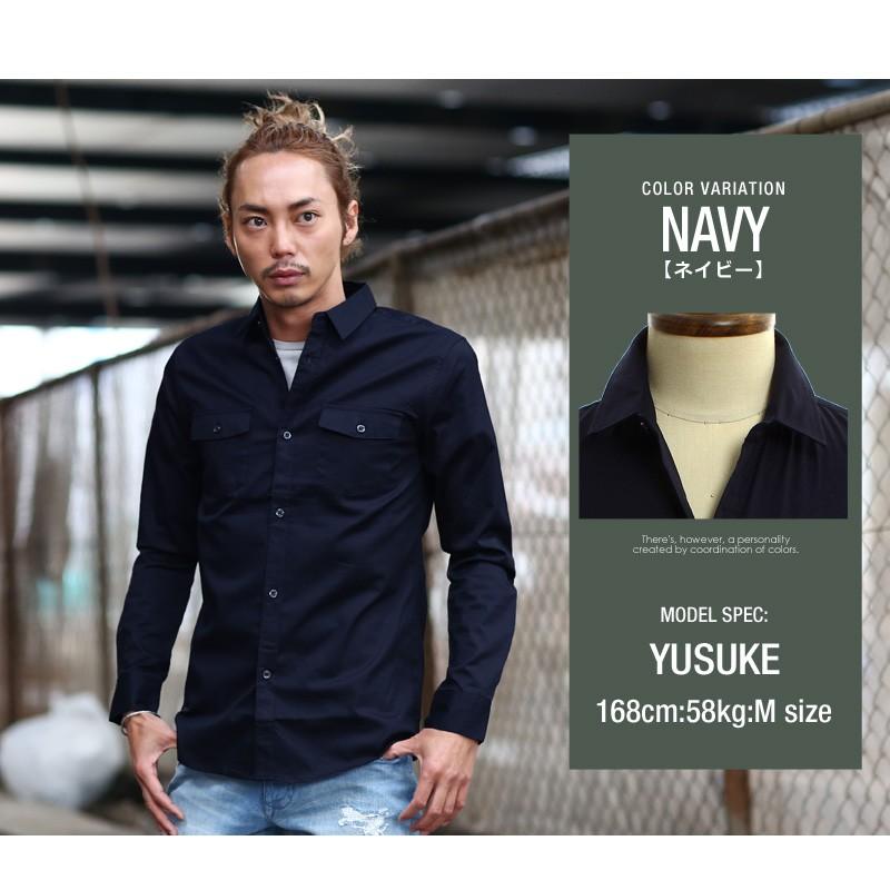 ミリタリーシャツ メンズ シャツ 白シャツ 長袖 無地 迷彩 カモフラ ストレッチ トップス | improves | 15