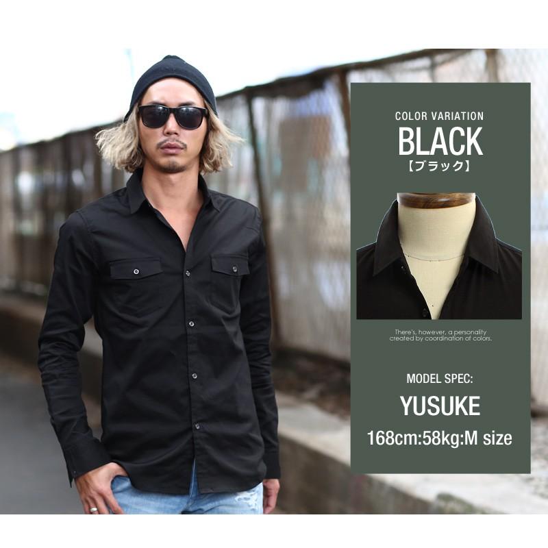 ミリタリーシャツ メンズ シャツ 白シャツ 長袖 無地 迷彩 カモフラ ストレッチ トップス | improves | 16