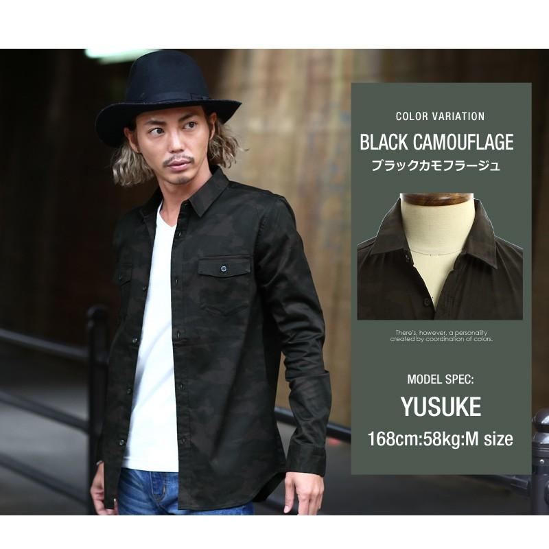 ミリタリーシャツ メンズ シャツ 白シャツ 長袖 無地 迷彩 カモフラ ストレッチ トップス | improves | 18