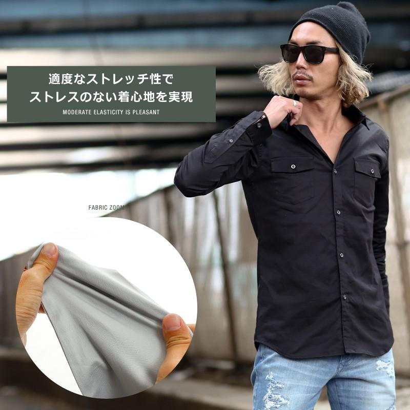 ミリタリーシャツ メンズ シャツ 白シャツ 長袖 無地 迷彩 カモフラ ストレッチ トップス | improves | 02