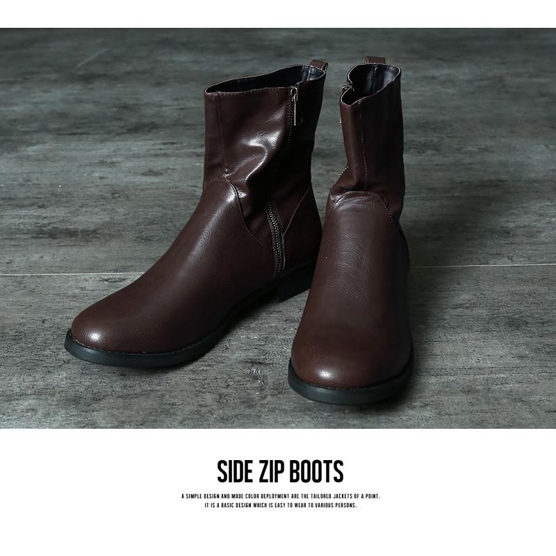 ブーツ メンズ サイドジップ ショートブーツ 靴 フェイクレザー PUレザー | improves | 04