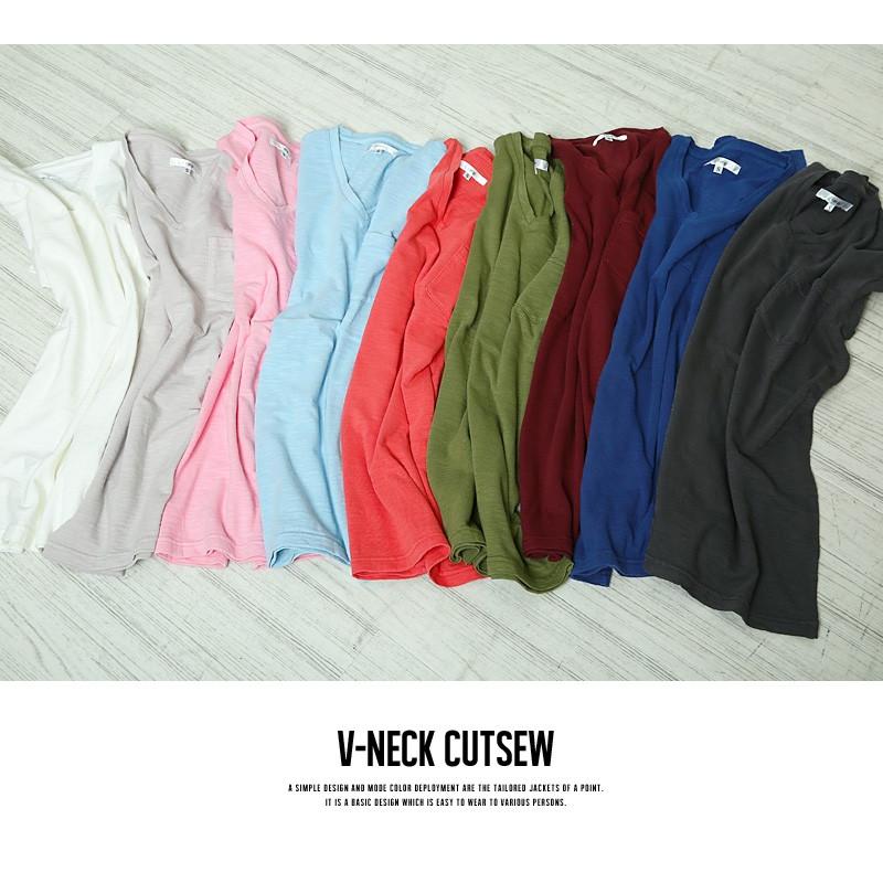 Tシャツ メンズ カットソー 半袖 無地 Vネック 胸ポケット トップス | improves | 04
