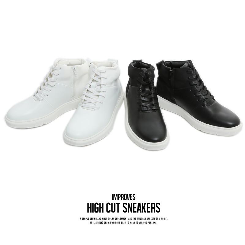 スニーカー メンズ ハイカット 靴 レースアップ レザースニーカー ワークブーツ レザー サイドジップ | improves | 01