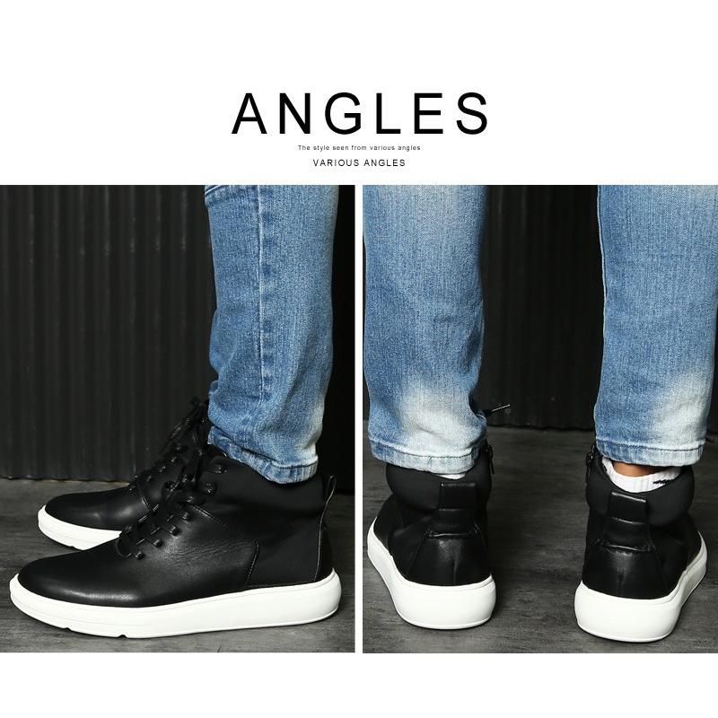 スニーカー メンズ ハイカット 靴 レースアップ レザースニーカー ワークブーツ レザー サイドジップ | improves | 05