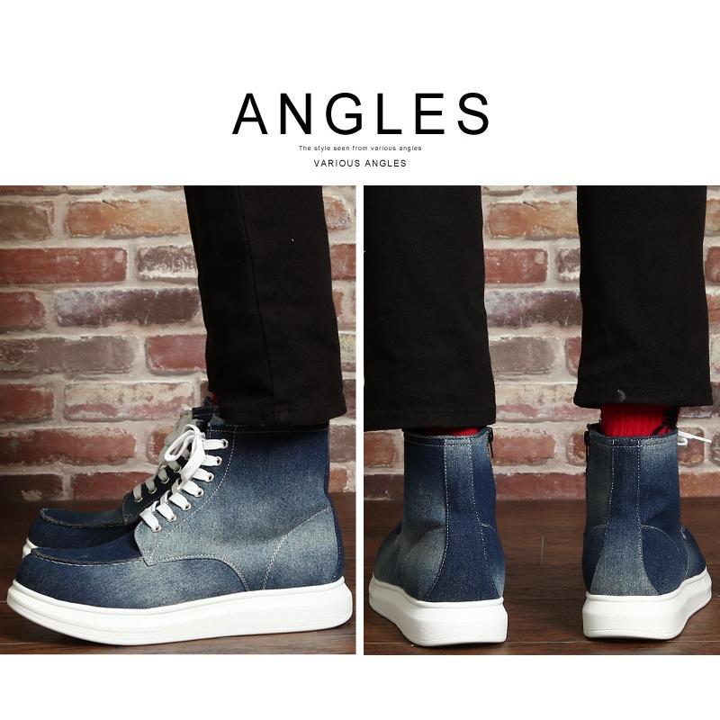 スニーカー メンズ ハイカット 靴 レースアップ ワークブーツ デニム サイドジップ ジーンズ | improves | 05