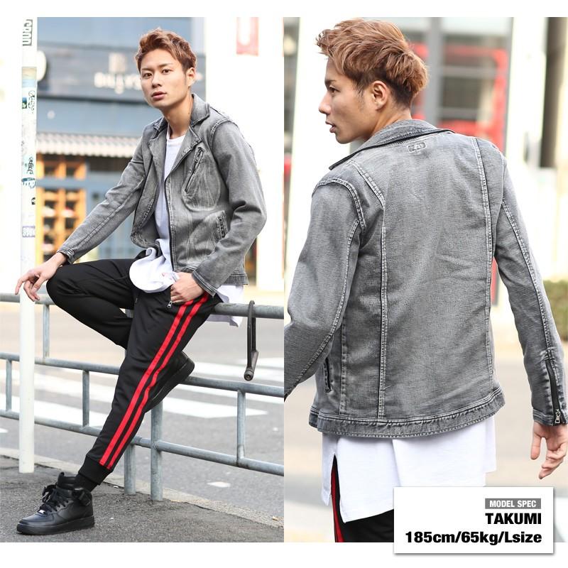 ライダース デニム ジャケット メンズ アウター ダブル コート ブルゾン ストレッチ ブリーチ | improves | 13