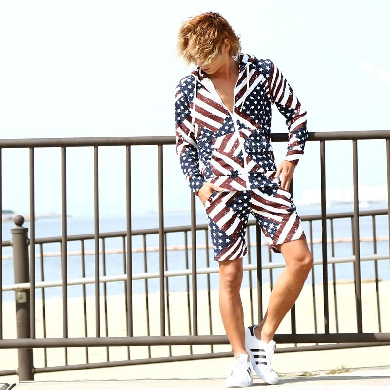 ショートパンツ メンズ ボトムス パイル 星条旗 総柄 アメリカ サーフ ハーフパンツ 短パン ストレッチ | improves | 10