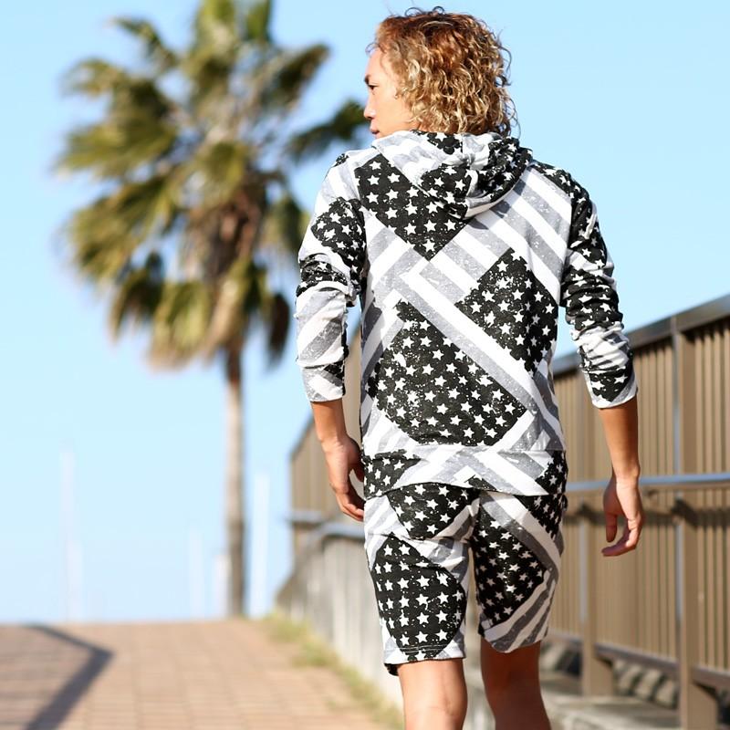 ショートパンツ メンズ ボトムス パイル 星条旗 総柄 アメリカ サーフ ハーフパンツ 短パン ストレッチ | improves | 12