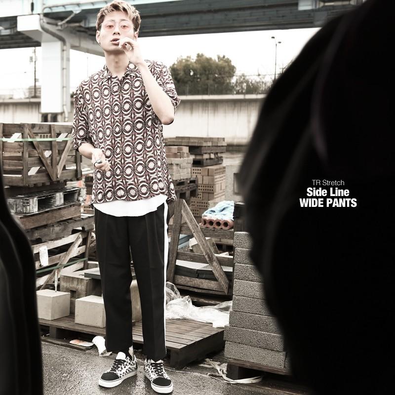 ワイドパンツ メンズ ボトムス サイドライン スラックス ストレッチ 新生活 | improves | 01