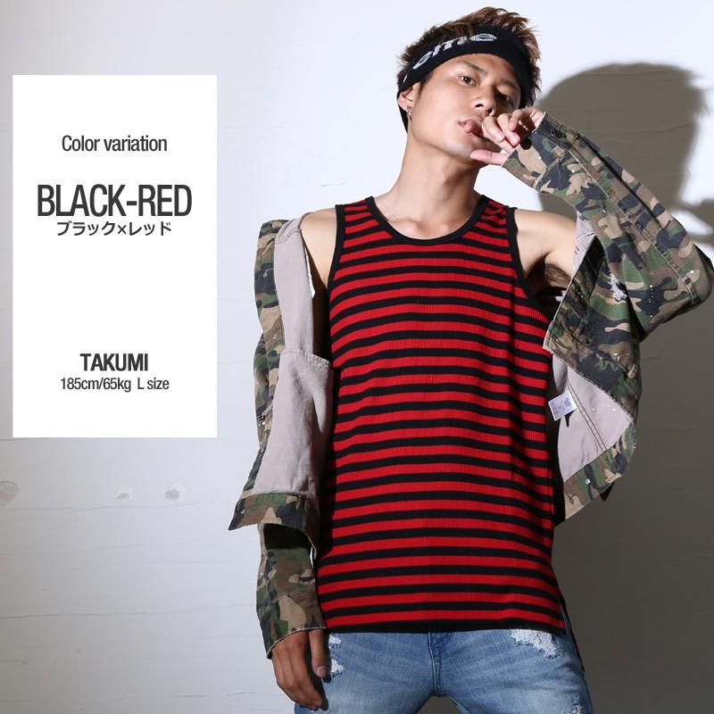 サーマル ボーダー ロング丈タンクトップ タンクトップ メンズ  ノースリーブ トップス | improves | 09