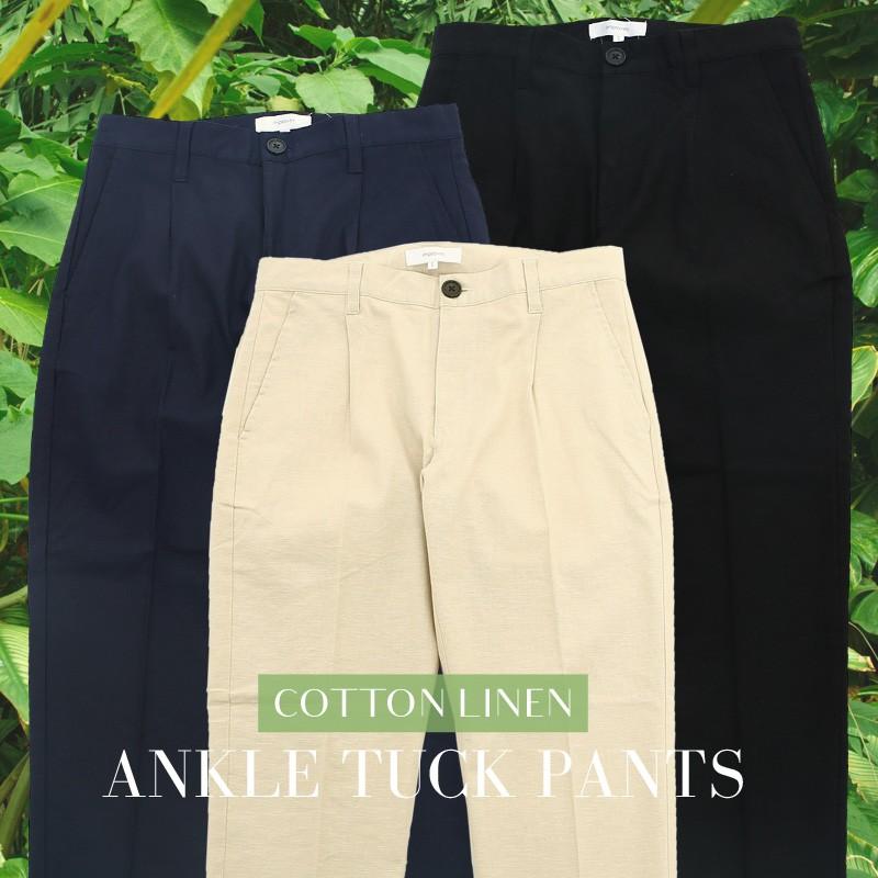 アンクルパンツ メンズ ボトムス チノパン スリム 麻混 タックパンツ イージーパンツ ストレッチ テーパード | improves | 01