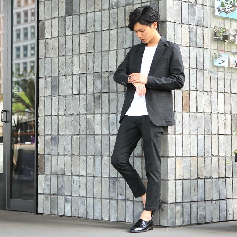 アンクルパンツ メンズ ボトムス チノパン スリム 麻混 タックパンツ イージーパンツ ストレッチ テーパード | improves | 15