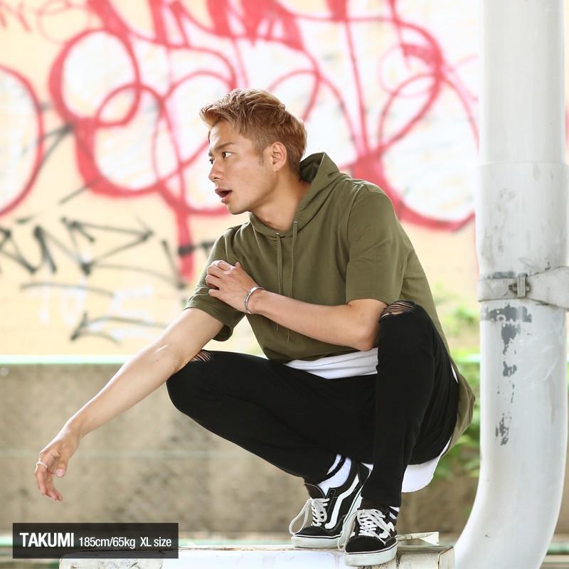 パーカー メンズ スウェットパーカー プルオーバー ビッグシルエット ルーズ ルームウエア トップス 半袖 無地 | improves | 12