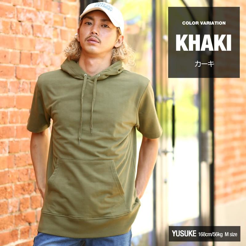 パーカー メンズ スウェットパーカー プルオーバー ビッグシルエット ルーズ ルームウエア トップス 半袖 無地 | improves | 09