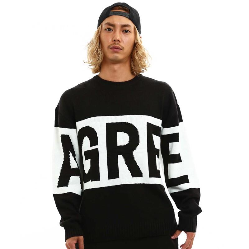 ニット メンズ セーター ジャカード ロゴ 文字 クルーネックニット U