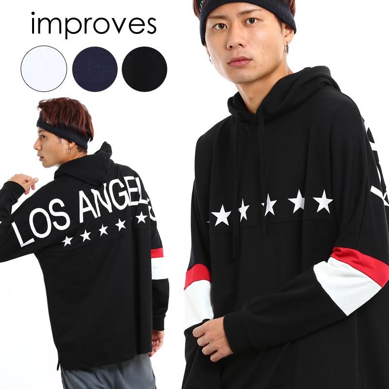 パーカー メンズ ロゴ プリント プルパーカー バックプリント ビッグシルエット プルオーバーパーカー プルオーバー 黒 白 Improves インプローブス 通販 Yahoo ショッピング