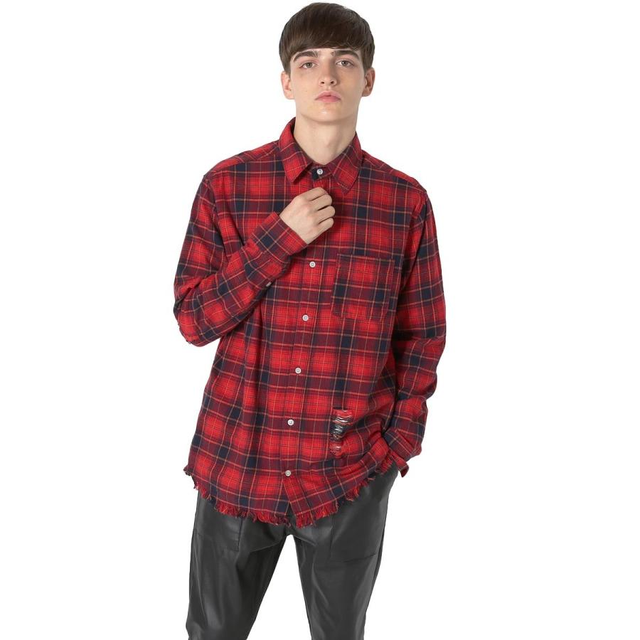 improves（インプローブス） チェックシャツ メンズ 裾フリンジ