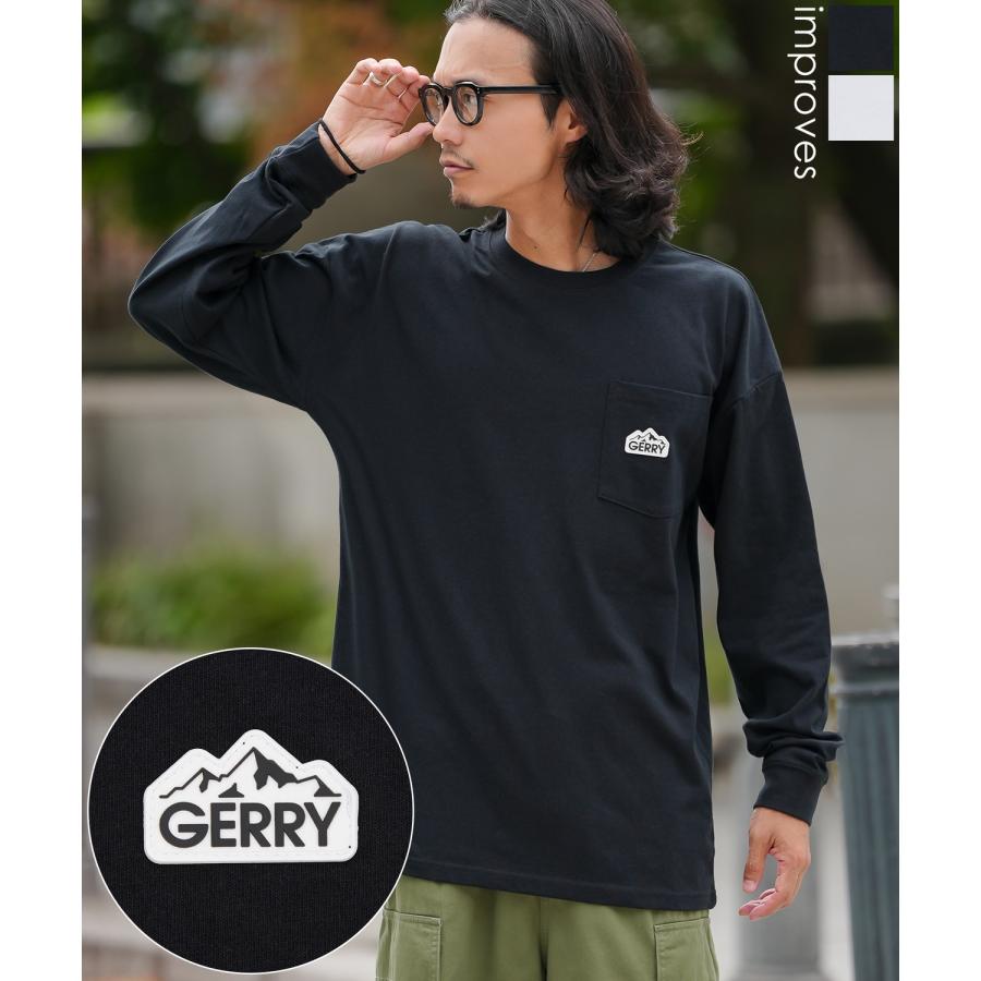 長袖Tシャツ メンズ GERRY ジェリー 別注 シリコンワッペン ワンポイント ポケT ロンT アウトドア ストリート アメカジ 古着MIX ホワイト ブラック | GERRY