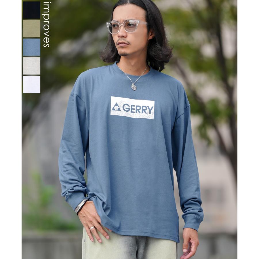 長袖Tシャツ メンズ GERRY ジェリー 別注プリント カットソー ボックスロゴ プリント ロンT アウトドア ストリート アメカジ 古着MIX ホワイト ブラック | GERRY