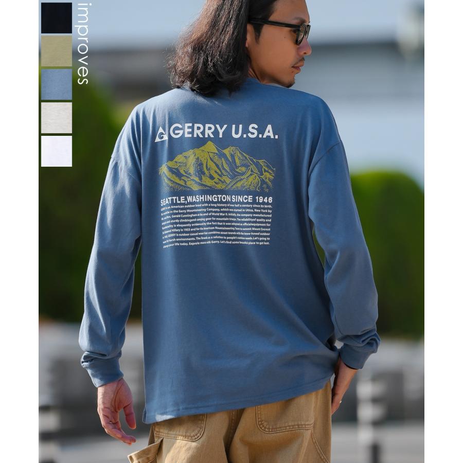 長袖Tシャツ メンズ GERRY ジェリー 別注プリント カットソー マウントロゴ プリント ロンT アウトドア ストリート アメカジ 古着MIX ホワイト ブラック | GERRY