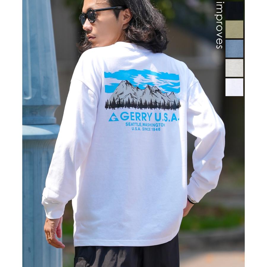 長袖Tシャツ メンズ GERRY ジェリー 別注プリント カットソー マウントロゴ プリント ロンT アウトドア ストリート アメカジ 古着MIX ホワイト ブラック | GERRY