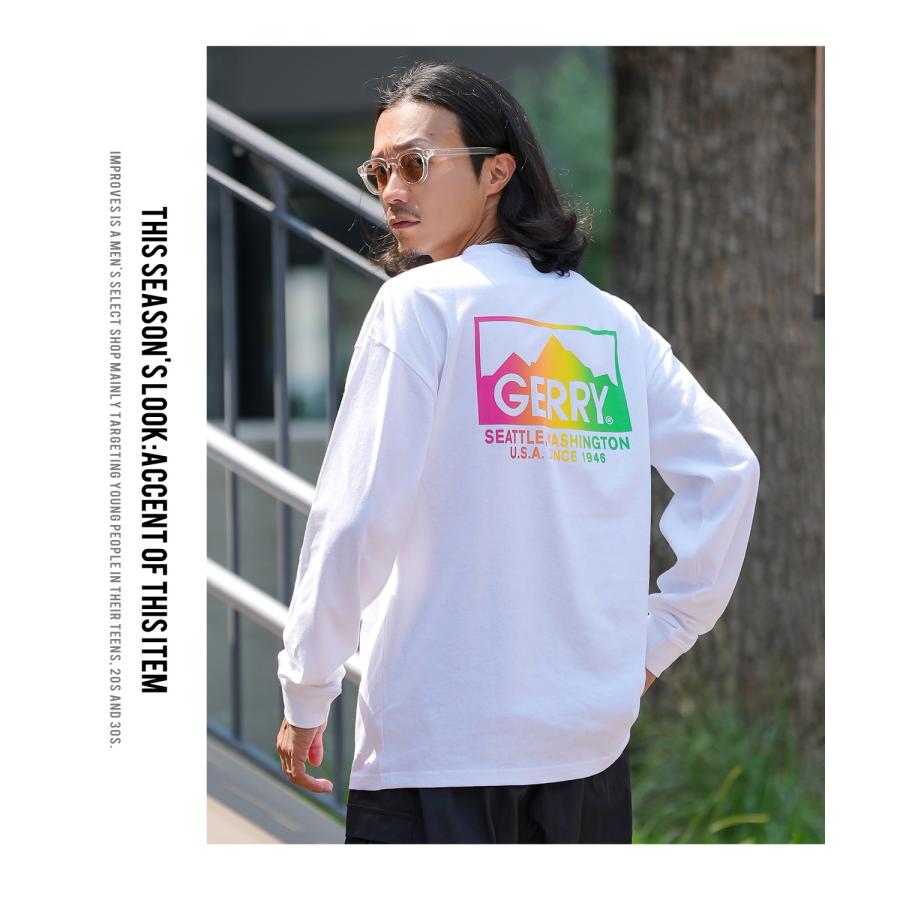 長袖Tシャツ メンズ GERRY ジェリー 別注プリント カットソー グラデーションロゴ プリント ロンT アウトドア ストリート アメカジ 古着MIX ホワイト ブラック | GERRY | 19