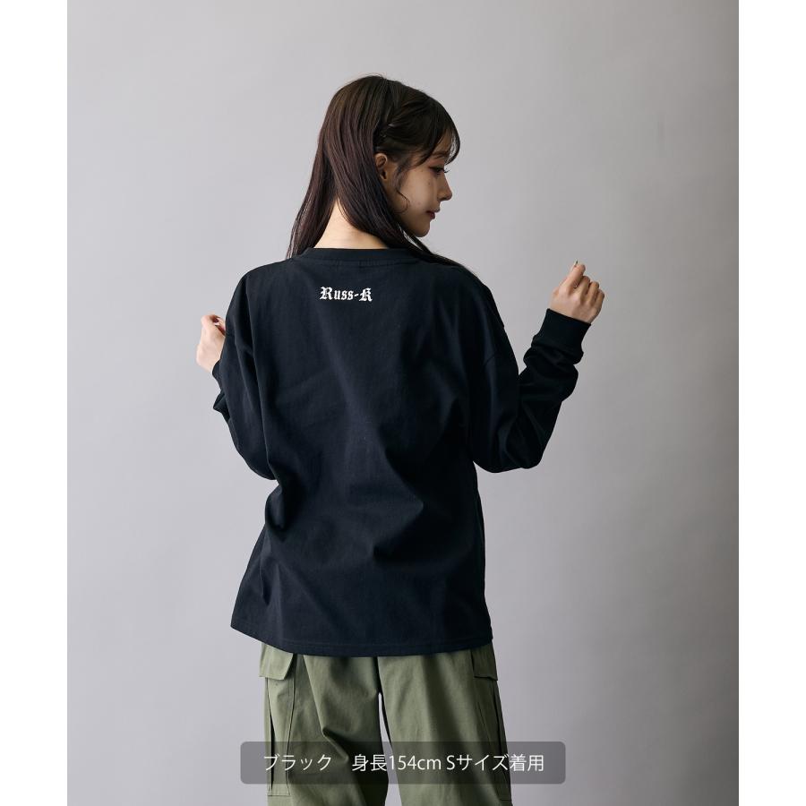 長袖Tシャツ メンズ RUSS-K ラスケー ロンT カットソー プリントTシャツ オーバーサイズ ビッグシルエット カジュアル ストリート  韓国ファッション | improves | 05