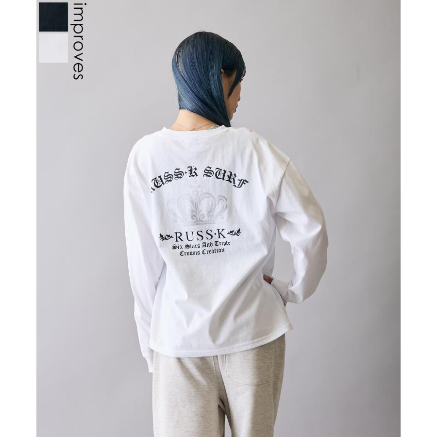 長袖Tシャツ メンズ RUSS-K ラスケー ロンT カットソー プリントTシャツ オーバーサイズ ビッグシルエット カジュアル ストリート  韓国ファッション | improves