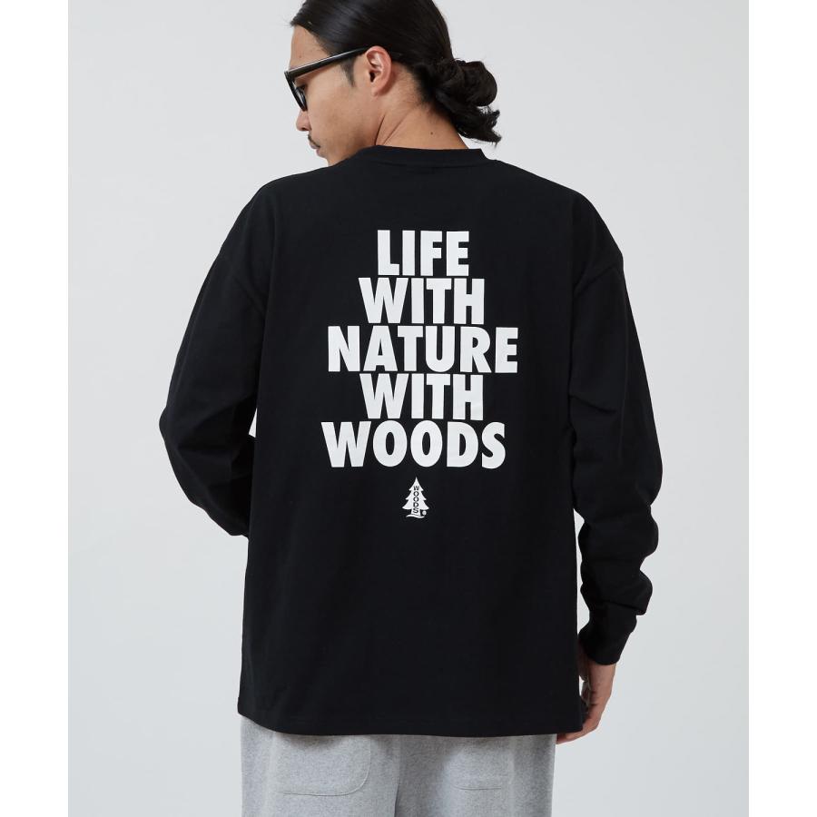 長袖Tシャツ メンズ WOODS別注 ウッズ ロンT カットソー  ビッグシルエット アウトドア カジュアル アメカジ ブラック ホワイト オートミール | improves | 13