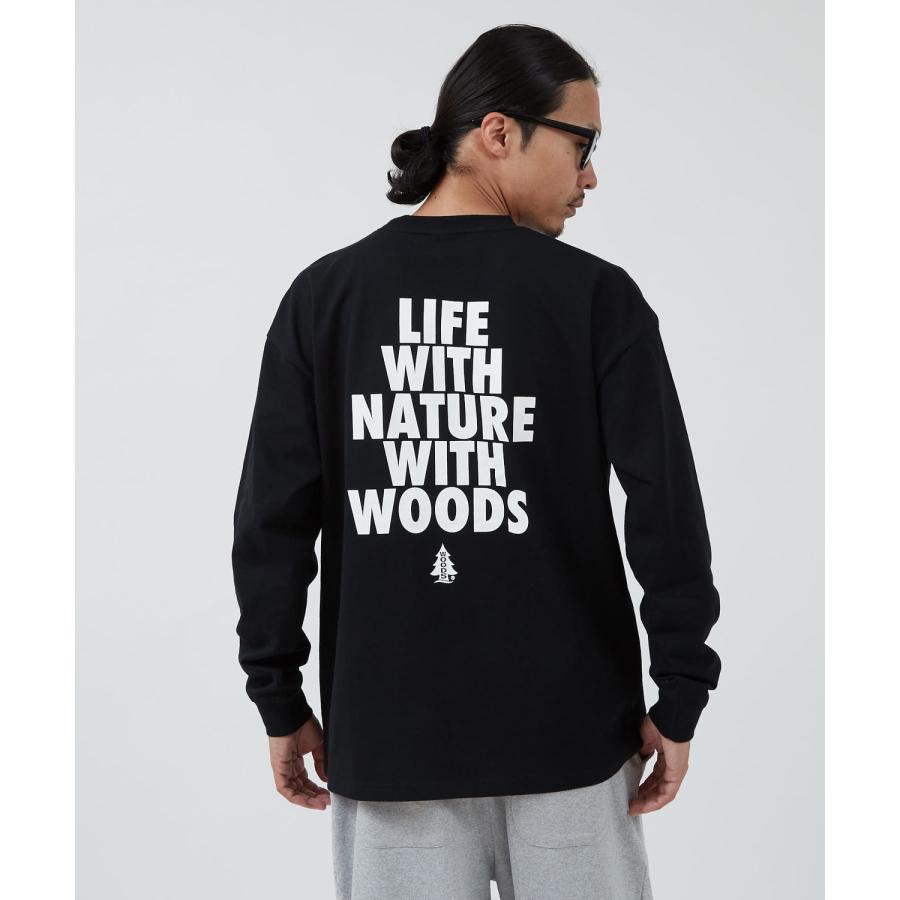 長袖Tシャツ メンズ WOODS別注 ウッズ ロンT カットソー  ビッグシルエット アウトドア カジュアル アメカジ ブラック ホワイト オートミール | improves | 14