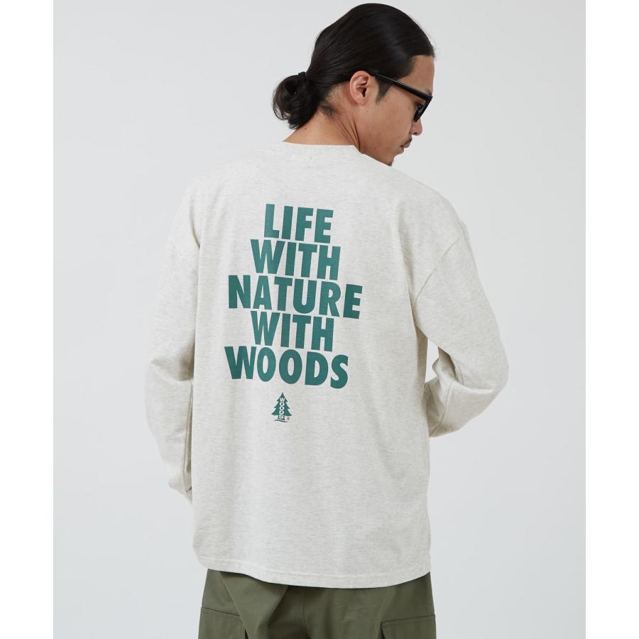 長袖Tシャツ メンズ WOODS別注 ウッズ ロンT カットソー  ビッグシルエット アウトドア カジュアル アメカジ ブラック ホワイト オートミール | improves | 04