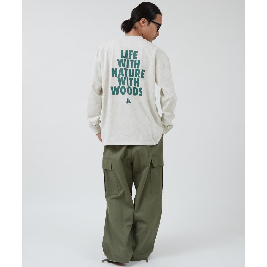 長袖Tシャツ メンズ WOODS別注 ウッズ ロンT カットソー  ビッグシルエット アウトドア カジュアル アメカジ ブラック ホワイト オートミール | improves | 07