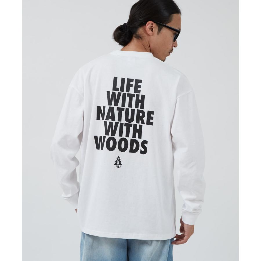 長袖Tシャツ メンズ WOODS別注 ウッズ ロンT カットソー  ビッグシルエット アウトドア カジュアル アメカジ ブラック ホワイト オートミール | improves | 08