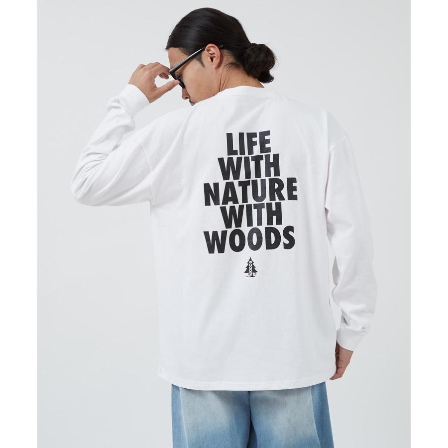 長袖Tシャツ メンズ WOODS別注 ウッズ ロンT カットソー  ビッグシルエット アウトドア カジュアル アメカジ ブラック ホワイト オートミール | improves | 09