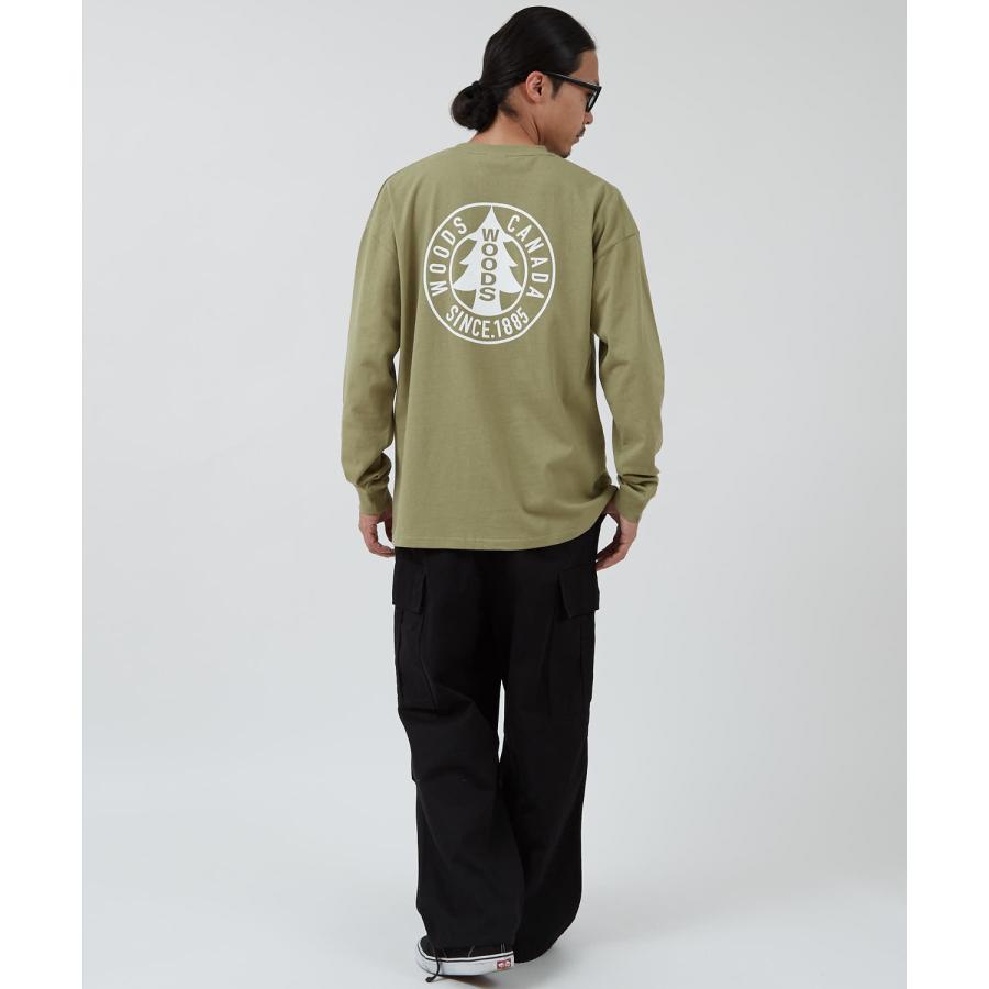 長袖Tシャツ メンズ WOODS別注 ウッズ ロンT カットソー  ビッグシルエット アウトドア カジュアル アメカジ ブラック ホワイト カーキ | improves | 13