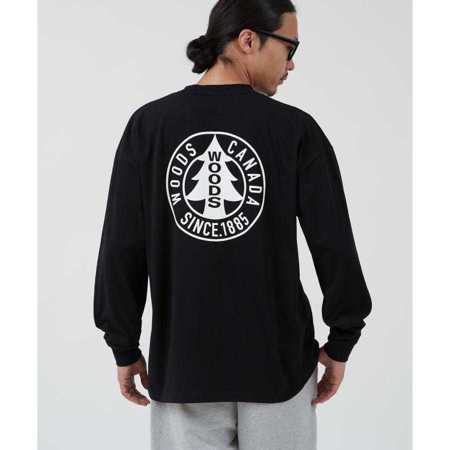 長袖Tシャツ メンズ WOODS別注 ウッズ ロンT カットソー  ビッグシルエット アウトドア カジュアル アメカジ ブラック ホワイト カーキ | improves | 14